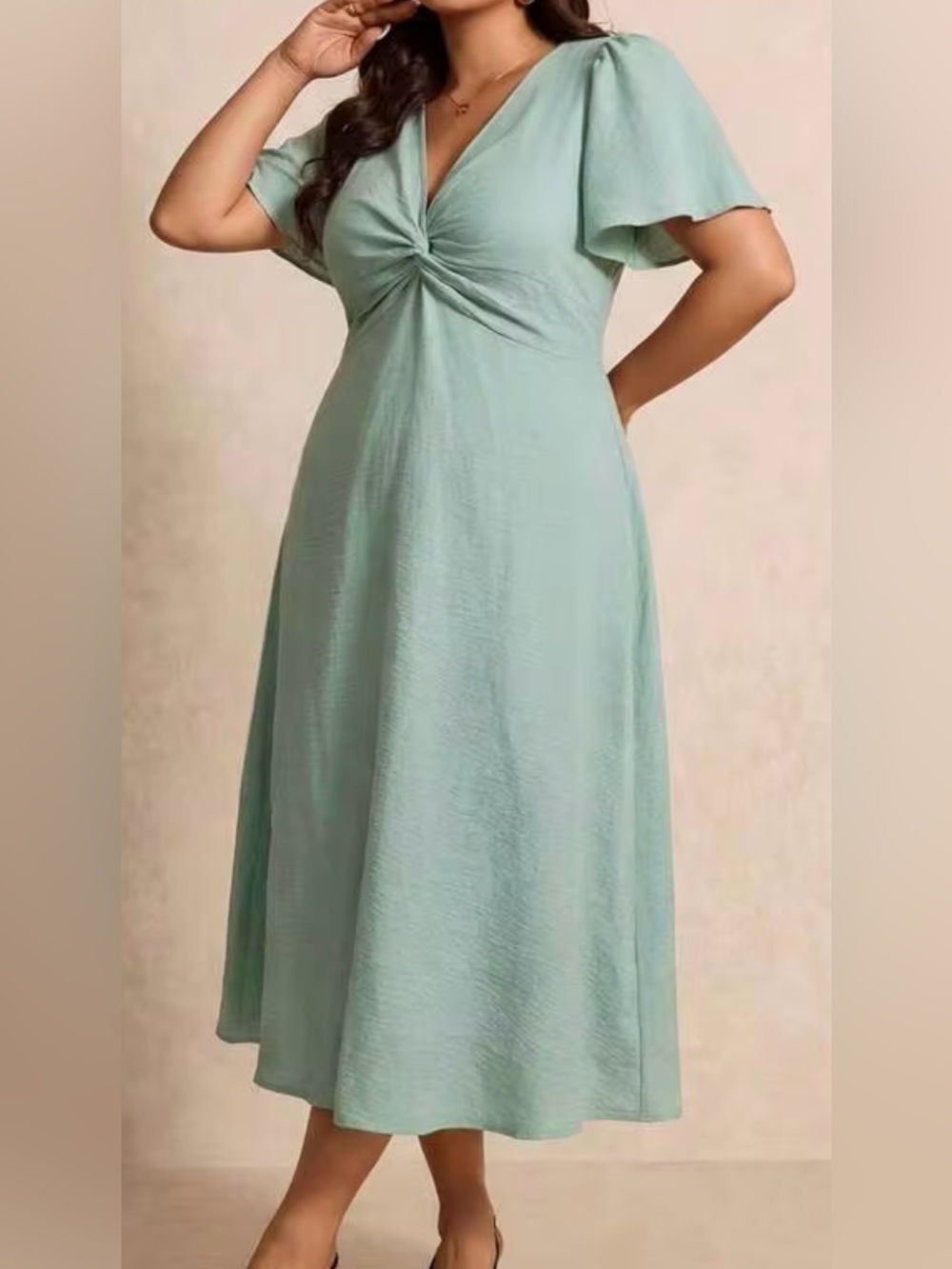 SHEIN Mint Green Twist-Front Midi Dress